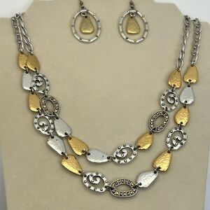 Brighton Melange Necklace & Earrings Set Two-tone Double Strand Chain Link 18"